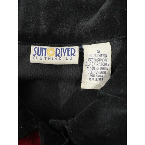 Vintage Women Patchwork Shirt Jacket Shacket Red Black Velvet‎ Plaid Mixed Print - Picture 7 of 8